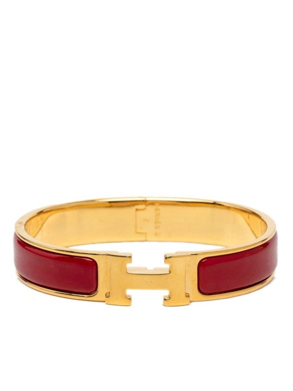 Hermes Click PM Bracelet Bangle Gold Red Plated